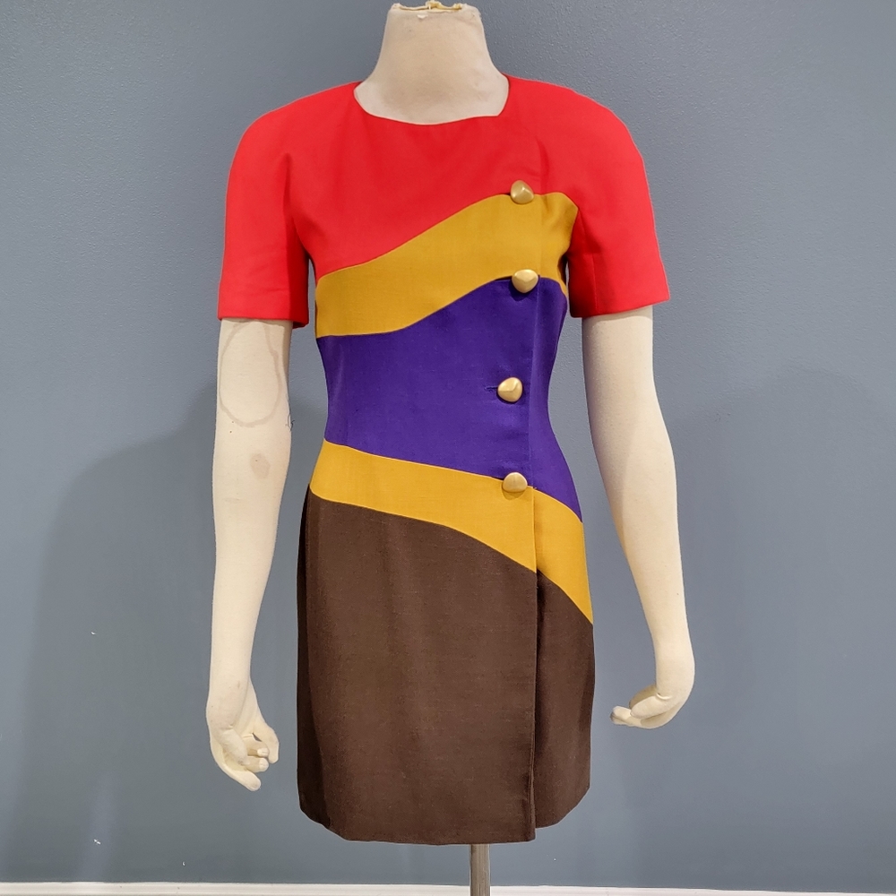 Vtg Constance Saunders colorblock dress 2/4